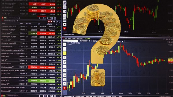 Symbolic image, Bitcoin as a vision of the future, stock market prices, insecure digital currency,