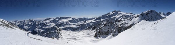 Panorama, mountain panorama with snow-covered mountain landscape in winter, view of the mountain