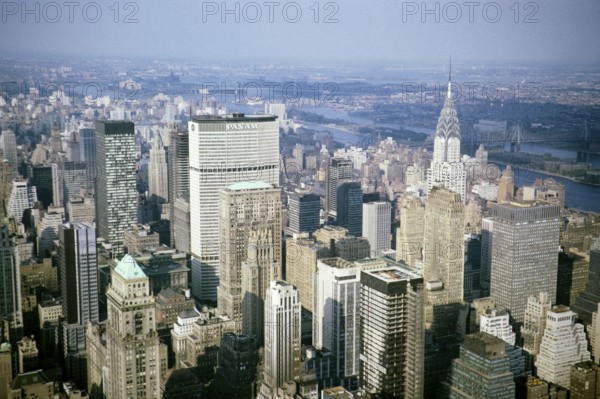 Pan Am and Chrysler building between skyscrapers, Manhattan, New York, USA 1964