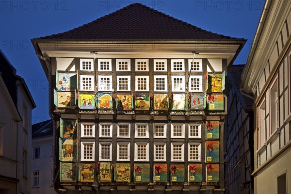 Large Advent Calendar at the Old Town Hall, Nostalgic Christmas Market, Hattingen, Ruhr Area, North