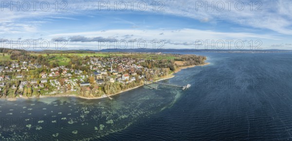 Aerial view, panorama of the municipality of Gaienhofen on the south side of the Höri peninsula