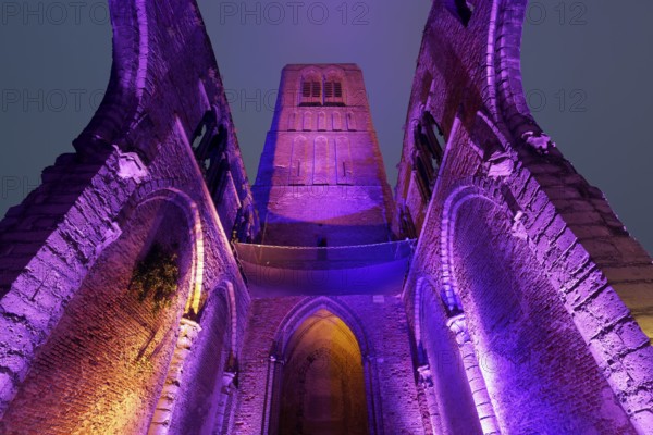 Gothic Church of Our Lady, Onze-Lieve-Vrouwekerk, former nave arcades, colourfully illuminated,