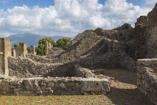 Old stone wall structures of varying heights and remnants of residential buildings at the ancient