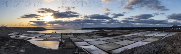 Salt marshes at sunset with cloudy sky, Canary Islands, Lanzarote, Spain, Europe