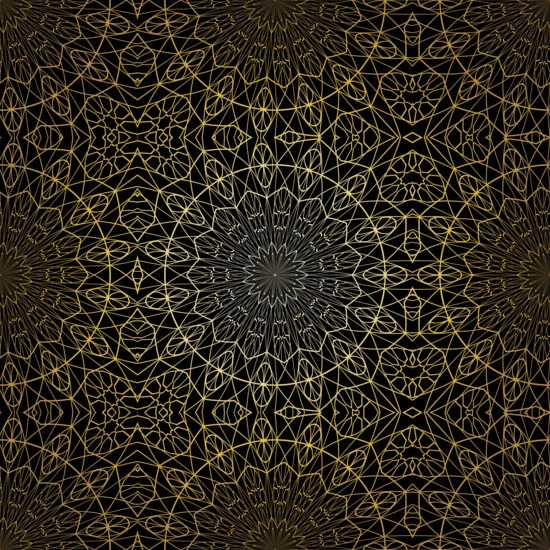 Geometric gold lace seamless pattern. Arabic tile lattice vector background.
