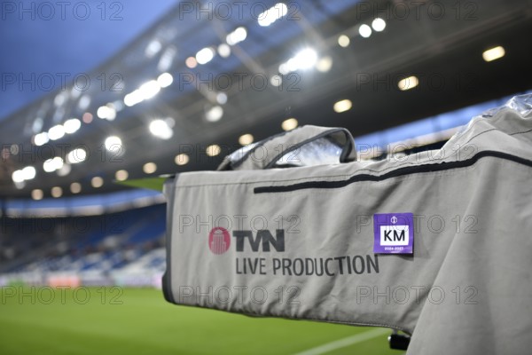 TVN Live Production TV camera, floodlight, blue hour, Europa League, PreZero Arena, Sinsheim,