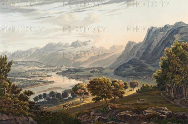 Confluence of the Ill and Rhine rivers, mouth of the Ill between Nofels and Meiningen at the