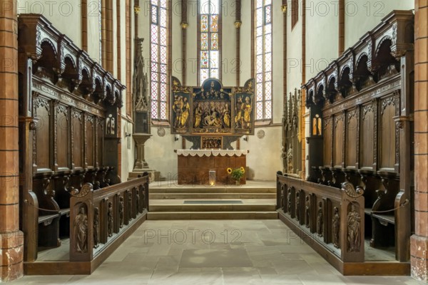 Choir and altar of the Protestant town church in Bad Wimpfen, Kraichgau, Baden-Württemberg,