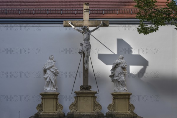 Group of saints in front of a house wall, Iphofen, Lower Franconia, Bavaria, Germany, Europe