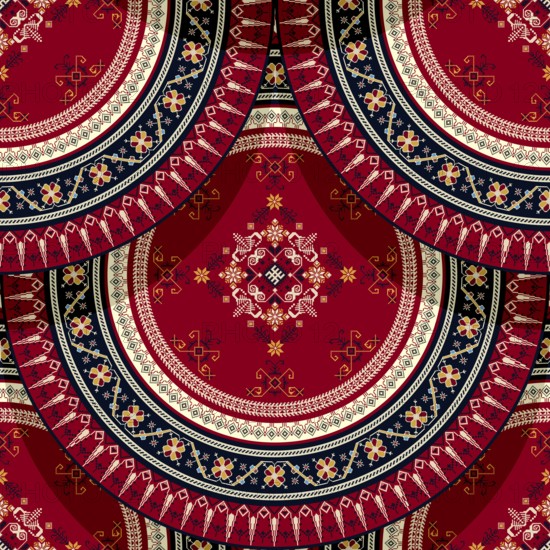 Seamless Latvian embroidery circular pattern, vector template for your design