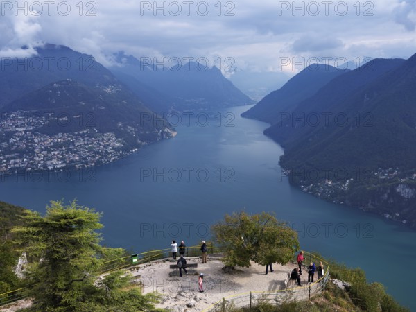 View of Lake Lugano from Monte San Salvatore, Lugano, Canton Ticino, Switzerland, Europe