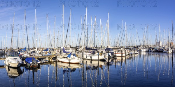 Marina harbour with sailboats yacht boats panorama at the Baltic Sea in Heiligenhafen, Germany,