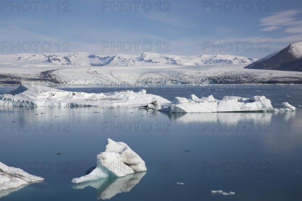 Icebergs on the Joekulsarlon glacial lake or lagoon