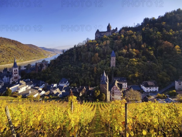 View of Bacharach with Stahleck Castle, hilltop castle above the Rhine, UNESCO World Heritage Upper