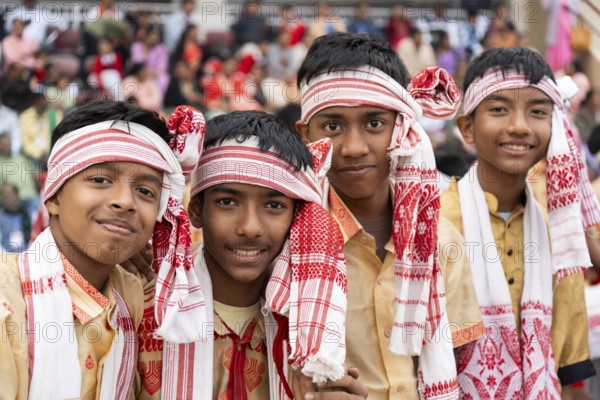 Students arrives to perform Bihu dance as they participate in Samutkarsh Mahashivir organised by