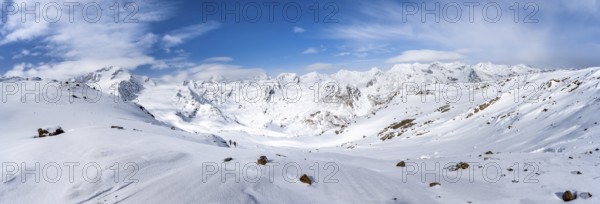 Mountain panorama, snow-covered mountain landscape, mountain peak Monte Cevedale and glacier