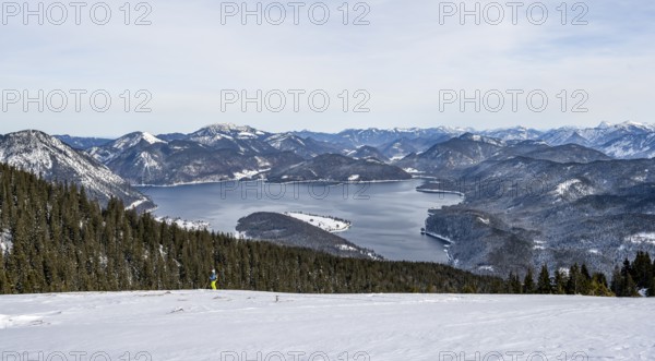 View of the Walchensee from the Simetsberg, Estergebirge, Bavarian Prealps, Bavaria Germany