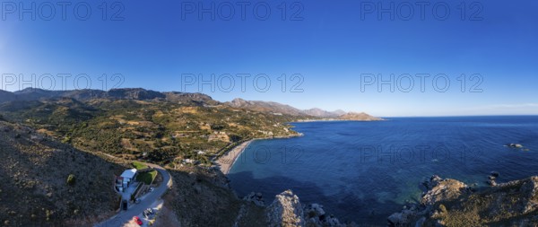 Drone shot, beach and coastal landscape near Plakias, south coast, Crete, Greece, Europe