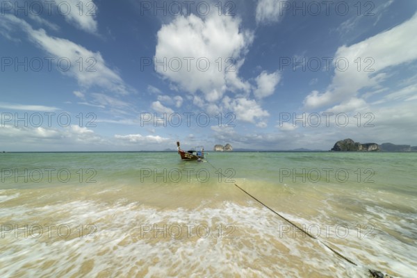 Longtail boat on the beach, Koh Ngai Island, Andaman Sea, Satun Province, Southern Thailand,