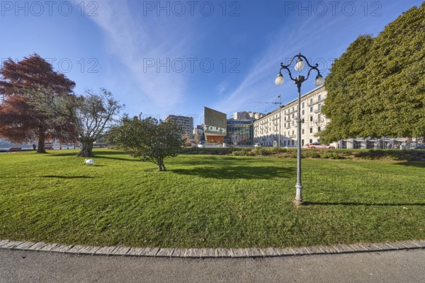 Belvedere garden, park, lantern, lawn, trees, general architecture, blue sky with veil clouds,