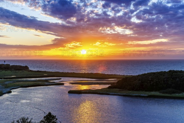 Sunset by the sea on the Baltic Sea in Heiligenhafen, Germany, Europe