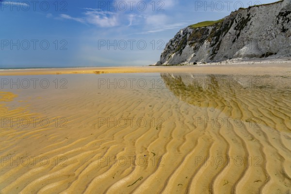 Cliffs and the Cran d'Escalles beach on the Côte d'Opale or Opal Coast in Escalles, France, Europe