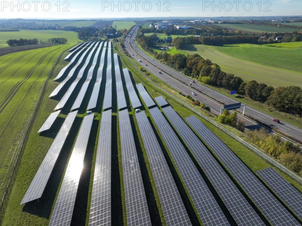 Glauchau, Saxony, Germany, Solar park on the A4 motorway near Glauchau, Europe