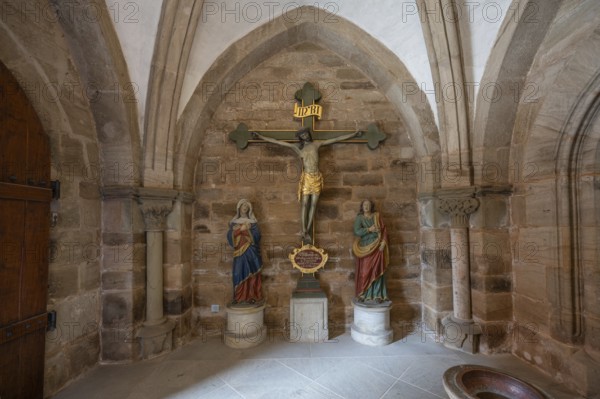 Group of figures, Jesus, Mary and Magdalene in St George's Church, Dinkelsbühl, Bavaria, Germany,