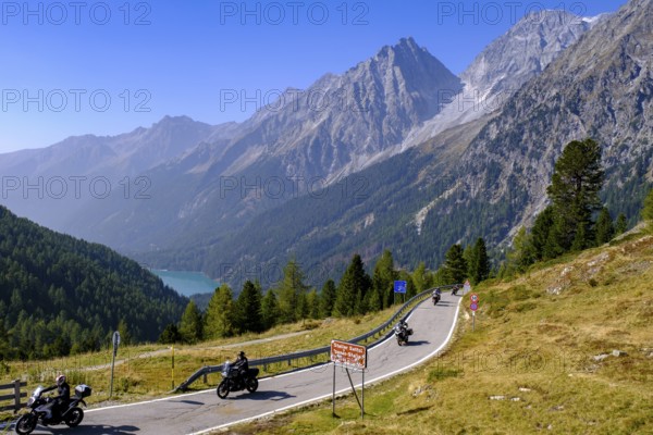 Pass road with a view of Lake Antholz, Staller Sattel, between the Antholz Valley, South Tyrol
