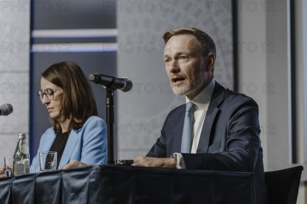 Christian Lindner (FDP), Federal Minister of Finance, photographed during the press conference on