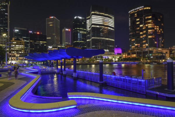 Skyline at Elisabeth Quay, blue hour, blue hour, harbour, Perth, State of Western Australia,