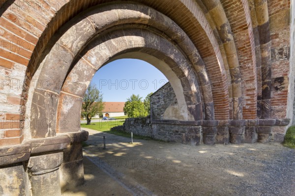 Romanesque portal as historical entrance to Altzella Monastery, Nossen, Saxony, Germany, Europe