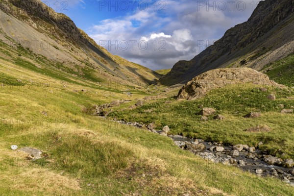 River landscape at Honister Pass in the Lake District, England, Great Britain