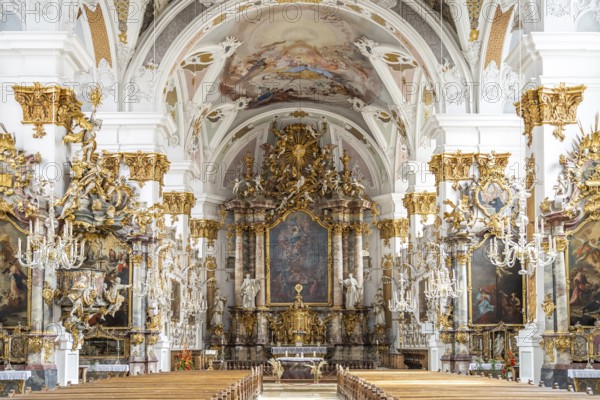 Interior of the Studienkirche Mariä Himmelfahrt in Dillingen an der Donau, Bavaria, Germany, Europe