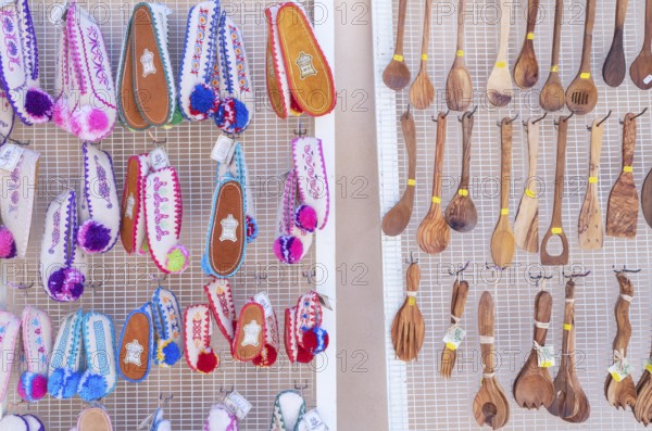 Handmade slippers for sale, Chania, Crete, Greek Islands, Greece, Europe