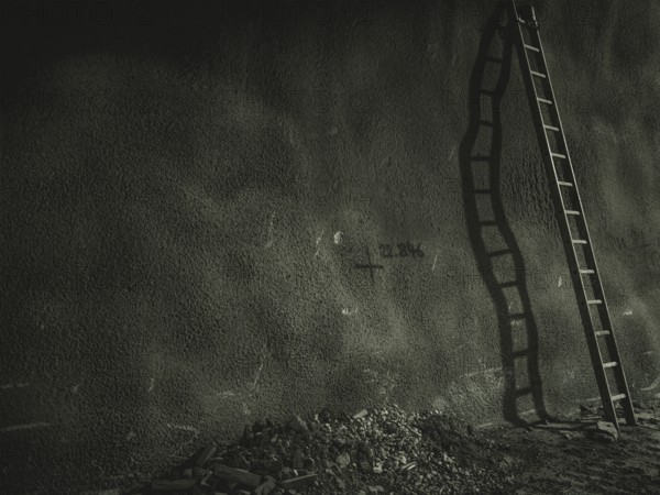 Ladder in a section of tunnel lined with shotcrete in construction lot H53, Brenner Base Tunnel,