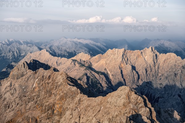 Impressive rocky mountain landscape, steep mountain ridge, Jubiläumsgrat and Wettersteinkamm,