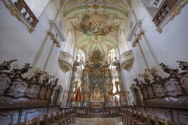 Choir room with basilica insignia of the Maria Brünnlein pilgrimage basilica in rococo style built