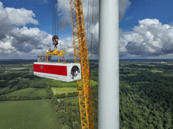 Dorsten, North Rhine-Westphalia, Germany, construction of a wind turbine, the first wind turbine of
