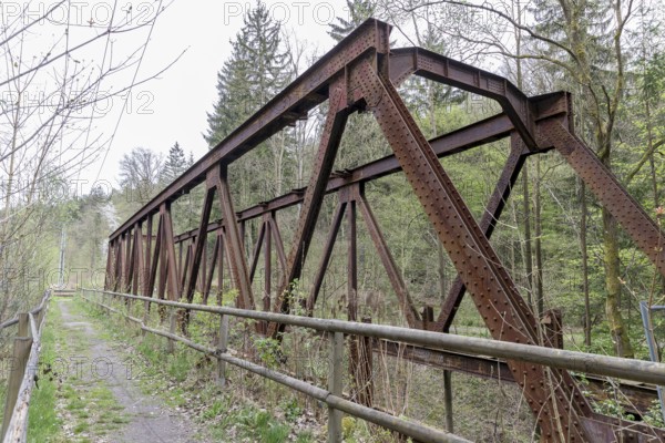 Steel truss bridge, former railway bridge of the Gottleuba valley railway near Langenhennersdorf,