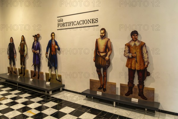 Interior of city museum, Campeche city, Campeche State, Mexico images of Spanish colonial military
