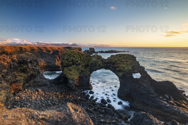 Rock structure, coast near Arnarstapi, Snäfellsnes peninsula, Snæfellsnes, West Iceland, Iceland,