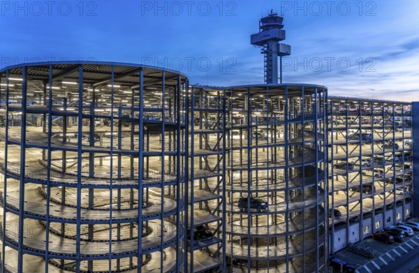 Düsseldorf Airport, German Air Traffic Control Tower, DFS, car park, North Rhine-Westphalia,