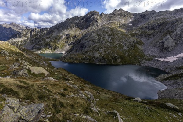Lago Superiore and Lago di Sassola, behind Ticino mountains, Sambuco valley, Vale Sambuco, near