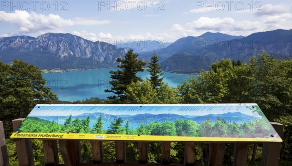 Hollerberg viewing platform on the Hochplettspitz, Attersee with Höllengebirge, Salzkammergut,