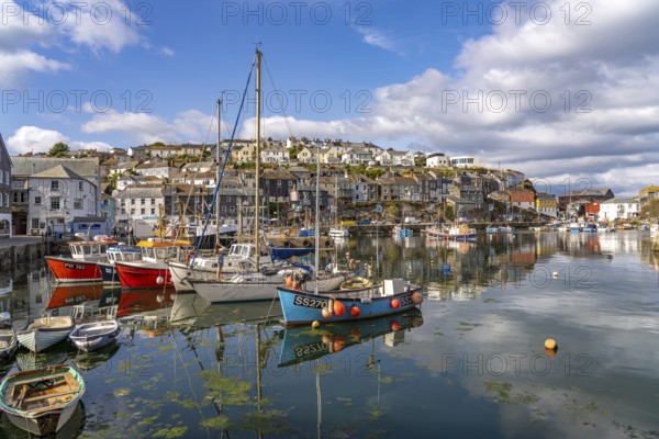 Town view and harbour of Mevagissey, Cornwall, England, Great Britain