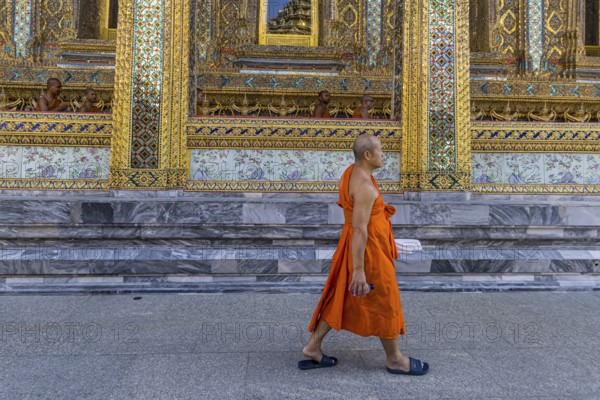 Wat Phra Kaeo temple, royal palace. Royal chapel with Buddhist monks and novices. Bangkok,