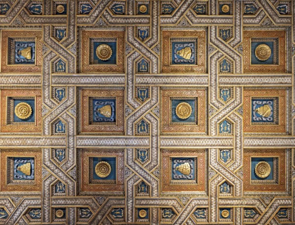 Coffered ceiling, Hall of Horses, Salla dei Cavalli, Te Palace, Palazzo del Te, Mantova, Mantua,
