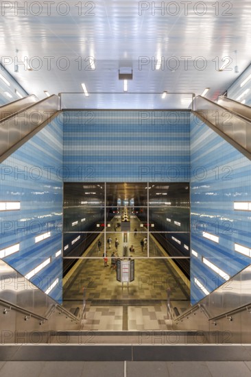 Hochbahn Hamburg metro metro station at Überseequartier station in Hamburg, Germany, Europe