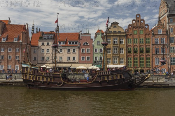 Mottlau pier in Gdansk with the Galeon Lew, a replica of an historic corsair